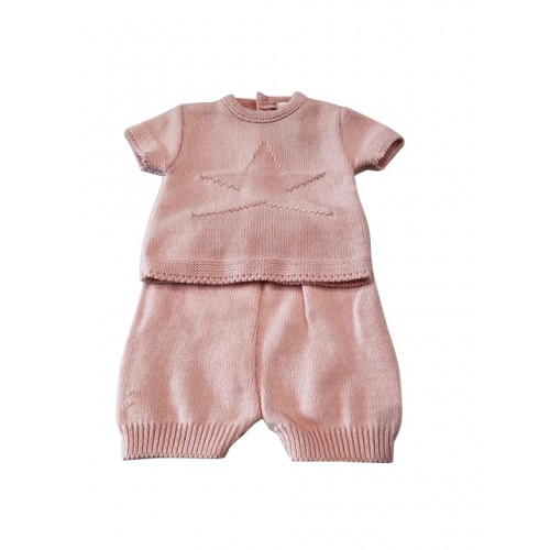 Pink Knitted 2 Piece Set Star Top & Shorts