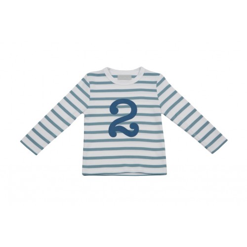 Ocean Blue & White Breton Striped Number T Shirt