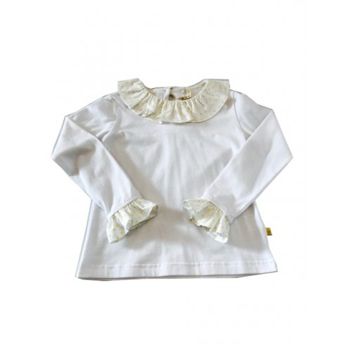 White Frill Neck Top With Â Yellow Star Print 