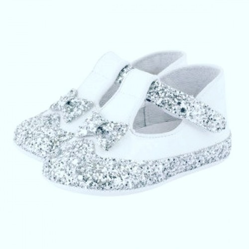 White Patent Silver Glitter Shoes