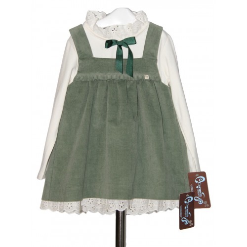 Girls Sage Green Pinafore Dress & Top