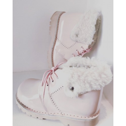 Girls Pink Patent Fur Boots 