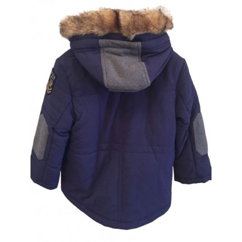 Boys Navy Blue Fur Hooded Coat 